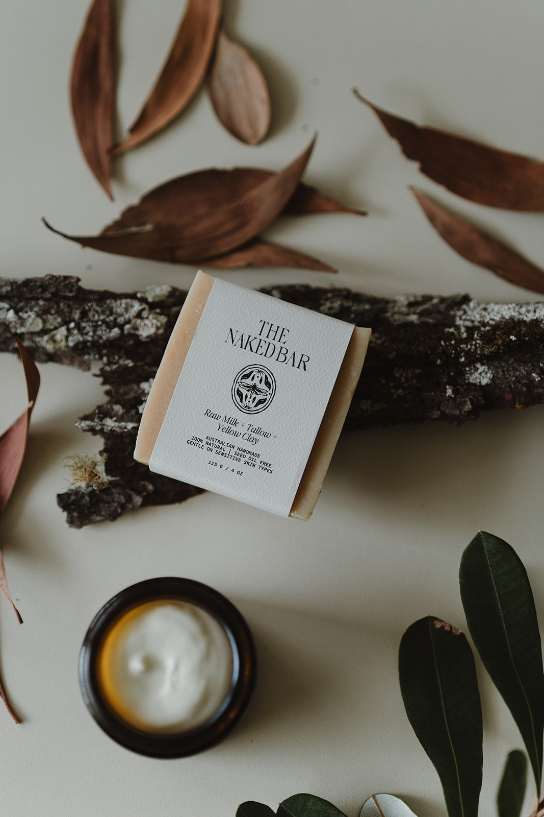 Tallow soap and tallow cream in a Amber glass jar