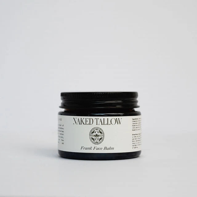 Frank Face Balm in amber glass jar – nourishing tallow-based face balm made with natural ingredients for hydrated, radiant skin – Australian tallow skincare by Naked Tallow.