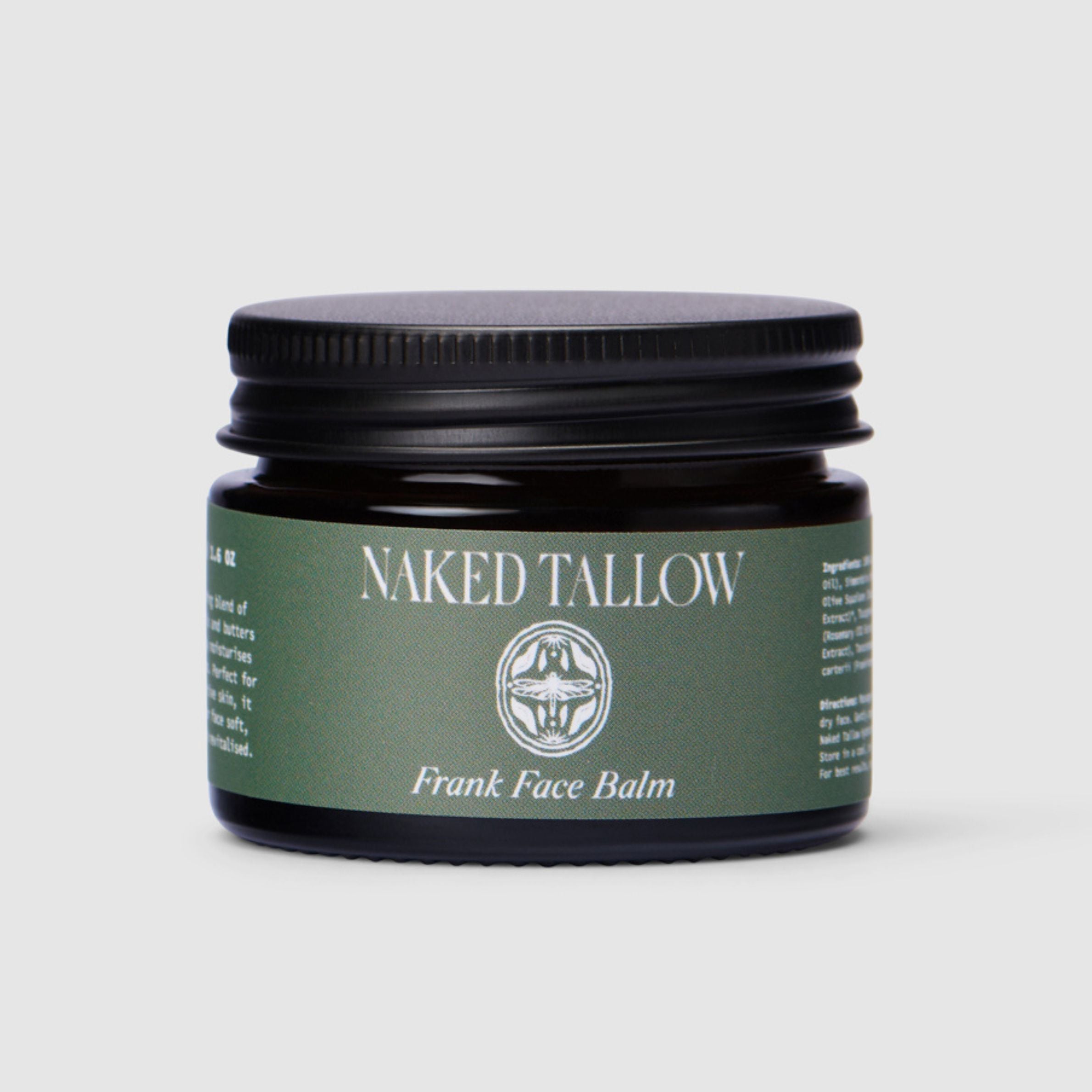 Jar of Naked Tallow Frank Face Balm on a light gray background