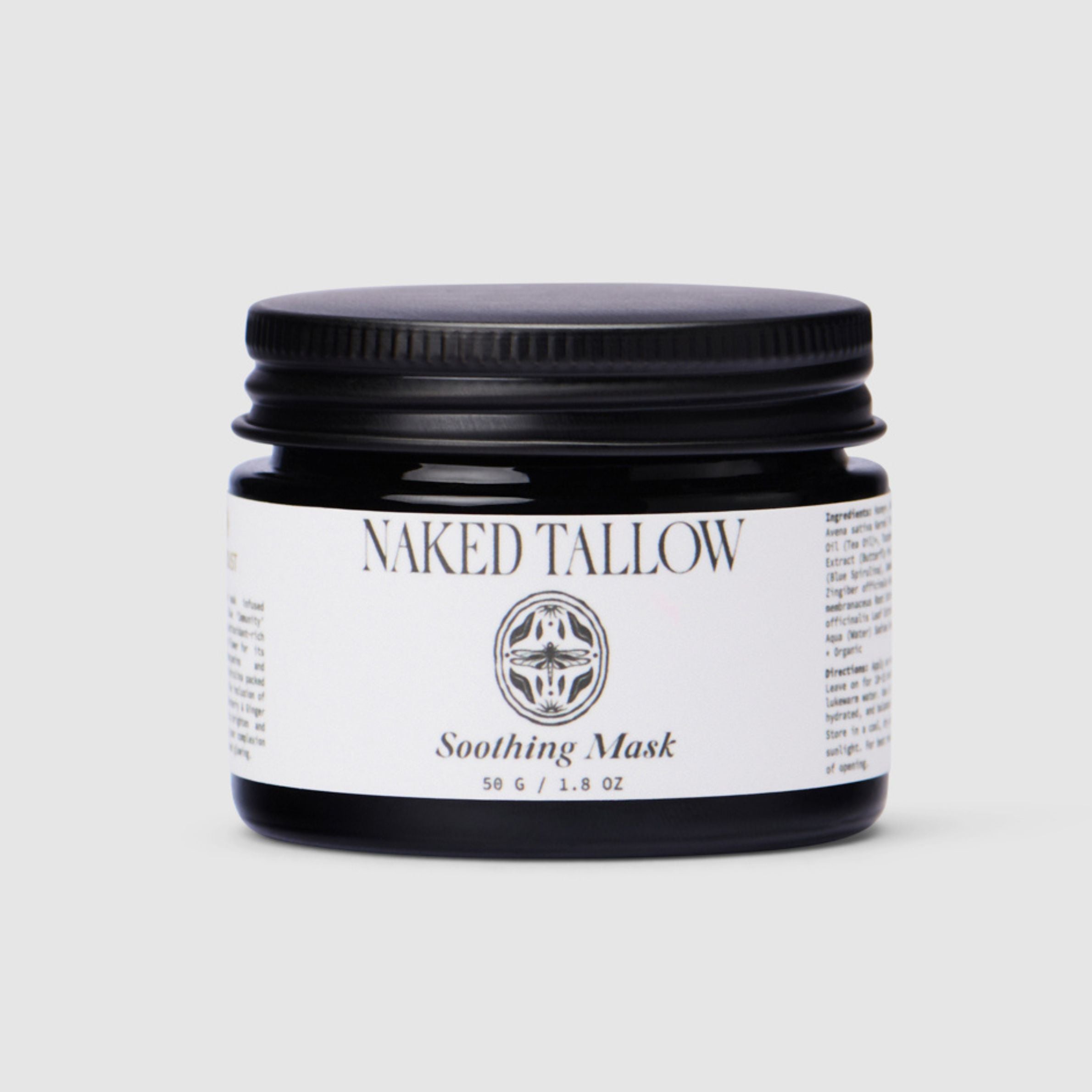 Naked Tallow soothing mask jar on a light gray background