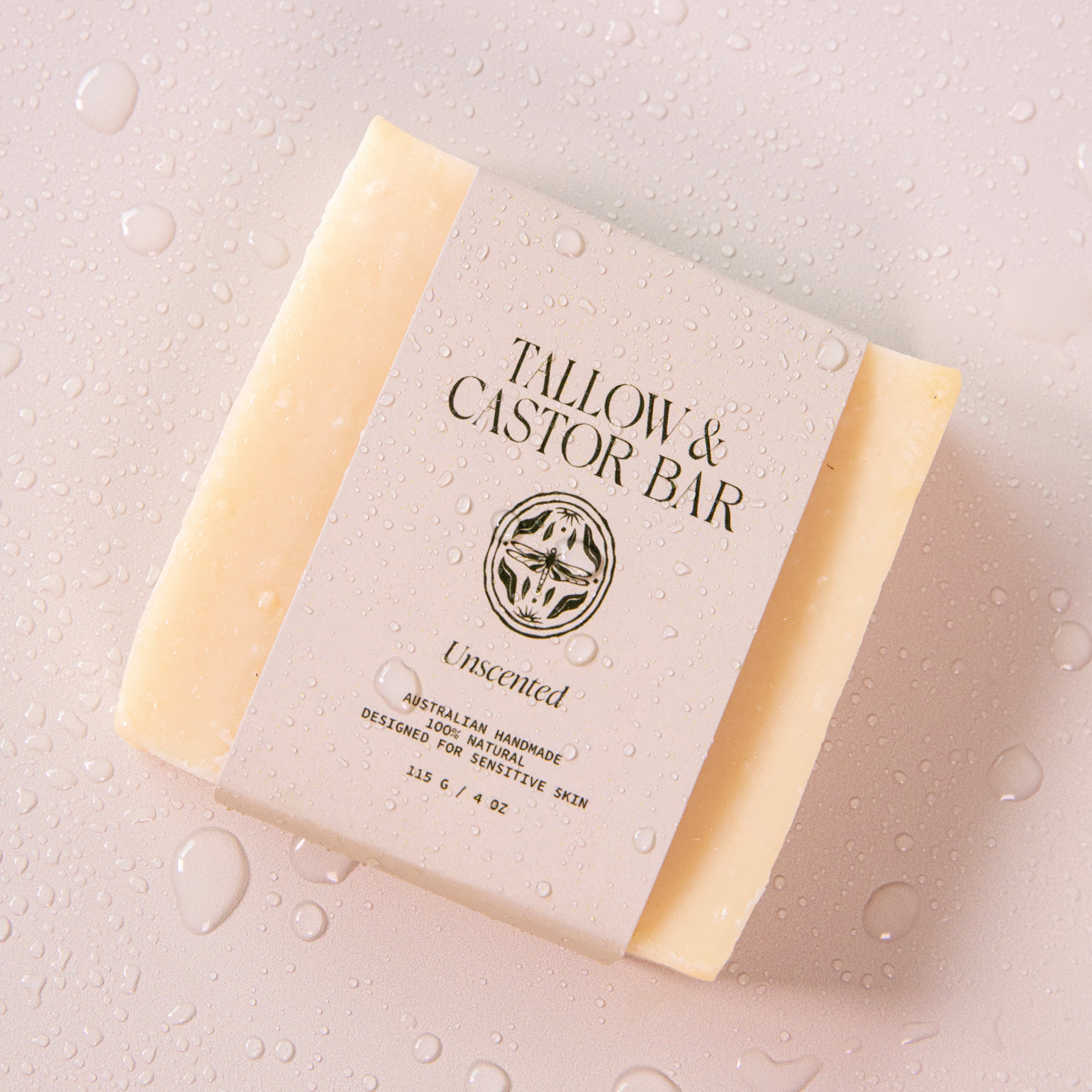 Tallow Soap bar with minimalist label – natural beef tallow soap for face and body, gentle and nourishing for all skin types – handcrafted in Australia by Naked Tallow.