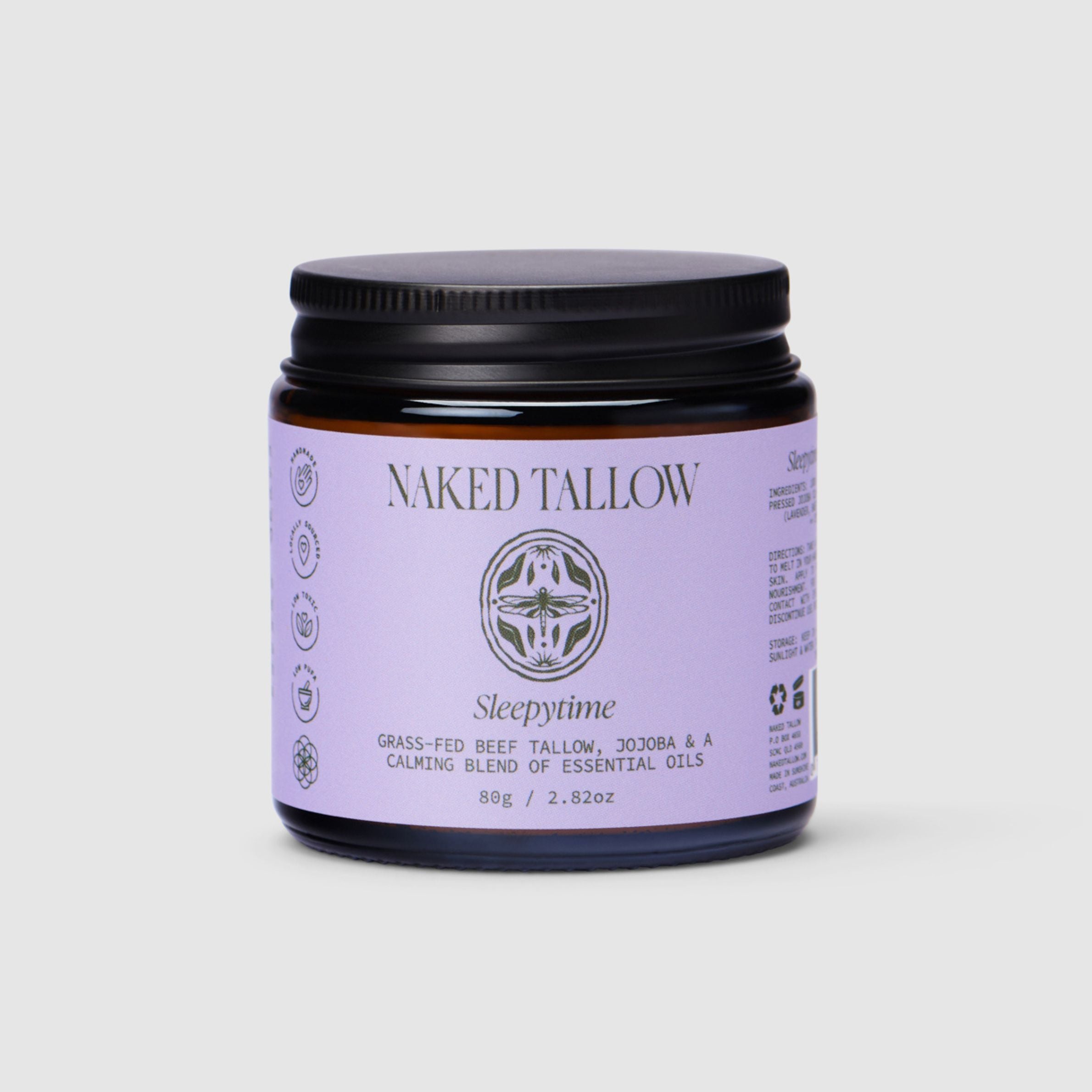Jar of Naked Tallow Sleepytime on a light gray background