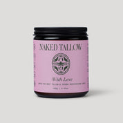 Jar of Naked Tallow cream with pink label on a light gray background